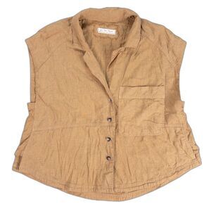 Free People We The Free Play It Cool Linen Tank Top XS Brown Button Front Pocket